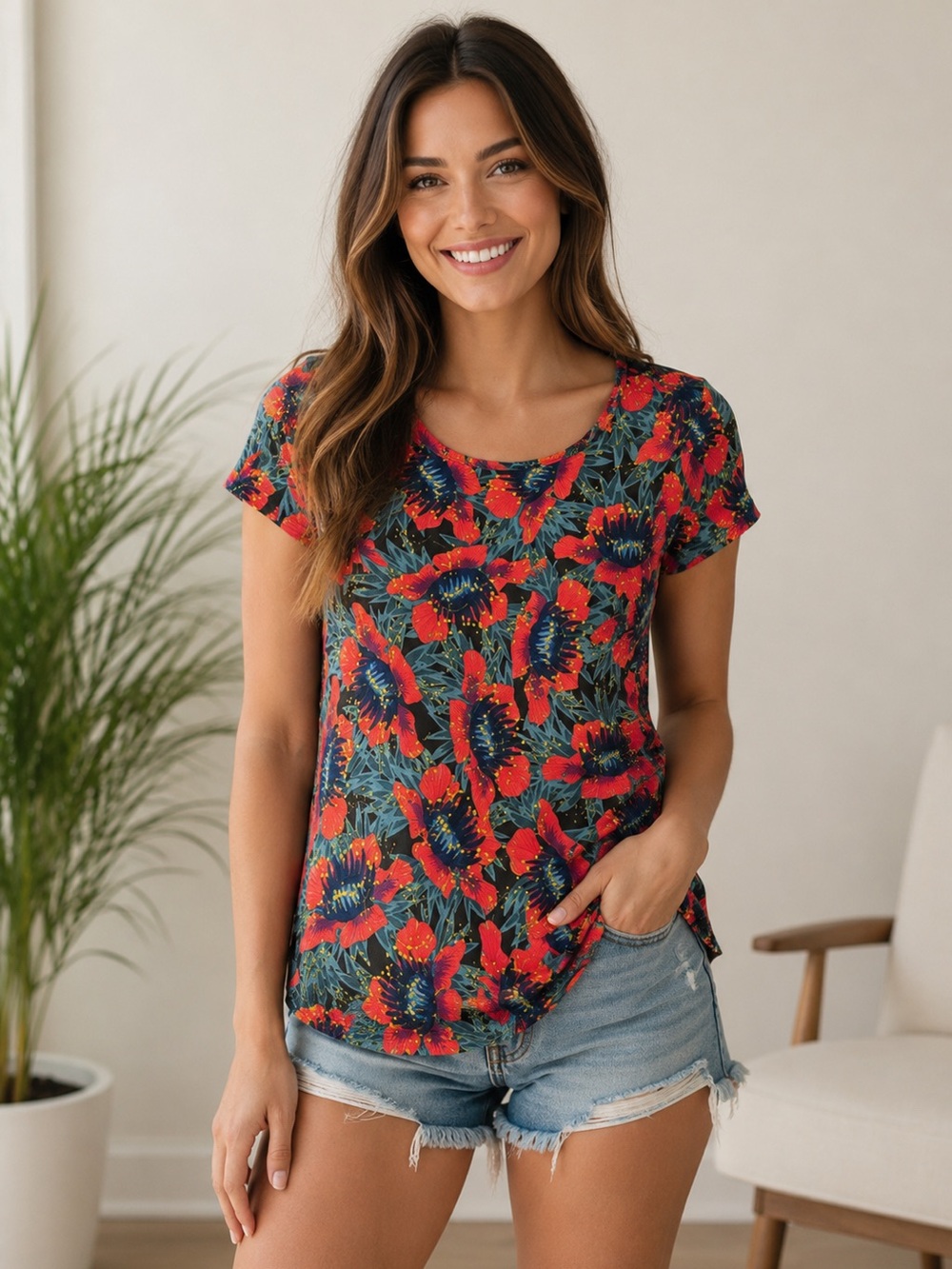 LuLaRoe Classic T XS NWT Floral Curved Hem Short Sleeve Top